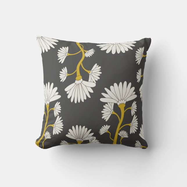 Mustard White Flowers Cushion (Front)