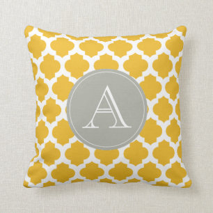 Mustard & White Moroccan Pattern Grey Monogram Cushion