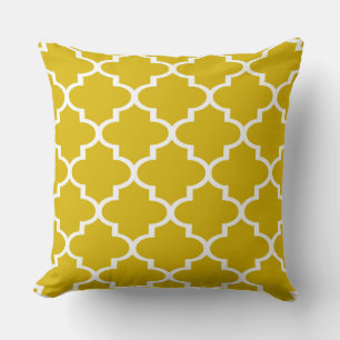 Mustard White Quatrefoil Lattice Pillow