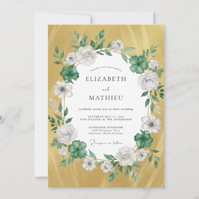 Mustard White Wreath Wedding Invitation (Front)