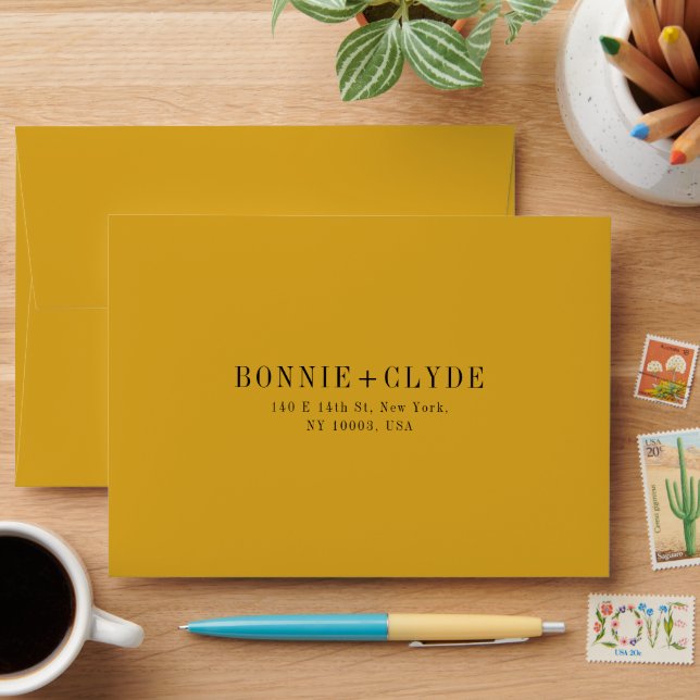 Mustard Yellow A7 Wedding RSVP Envelope with Addre (Desk)