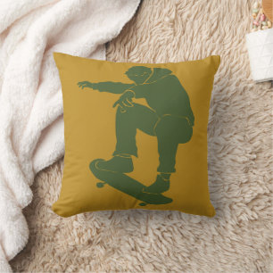 Mustard Yellow and Green Skateboarder Cushion