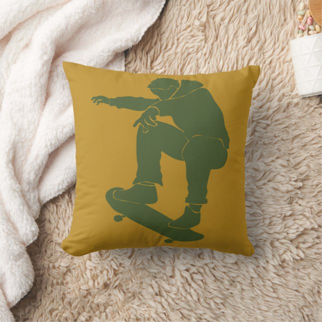 Mustard Yellow and Green Skateboarder Cushion (Blanket)
