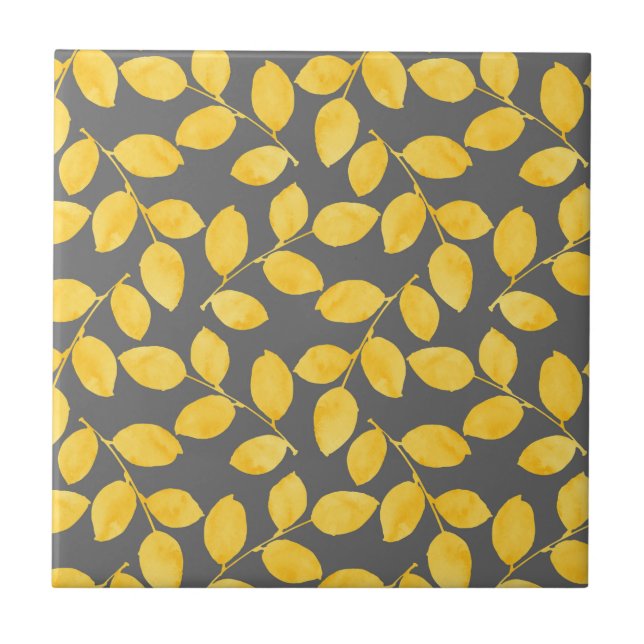 Mustard Yellow and Grey Watercolor Leaves    Ceramic Tile (Front)