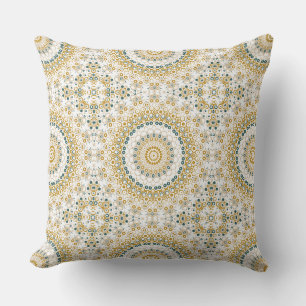 Mustard Yellow and Teal Mandala Design Cushion