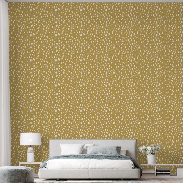 Mustard Yellow and White Abstract Dots Wallpaper (Bedroom)