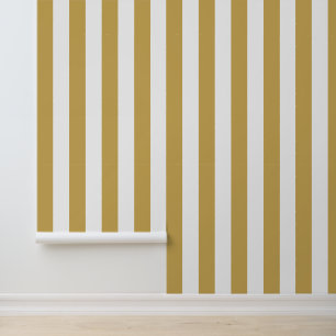 Mustard Yellow and White Bold Vertical Stripes Wallpaper