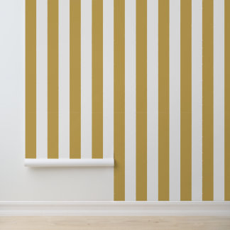 Mustard Yellow and White Bold Vertical Stripes Wallpaper