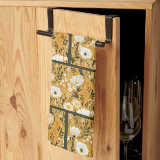 Mustard Yellow and White Botanical Floral Tea Towel