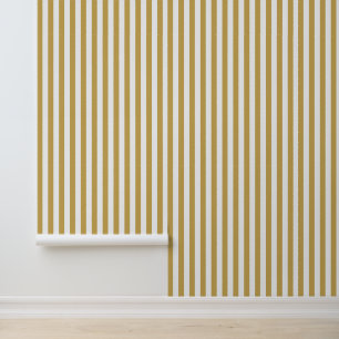 Mustard Yellow and White Classic Vertical Stripes Wallpaper