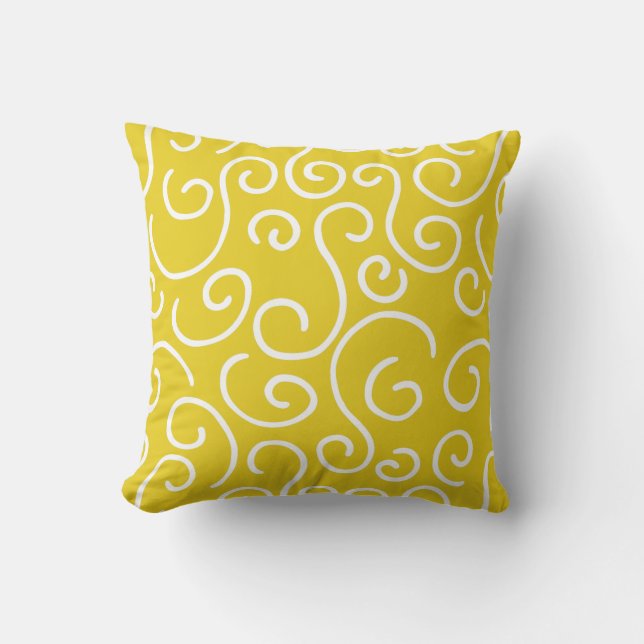Mustard Yellow and White Doodle Pattern Cushion (Front)