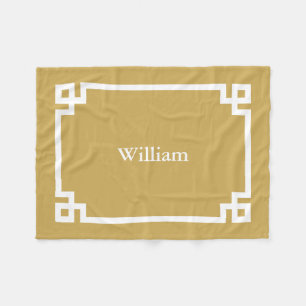 Mustard Yellow and White Greek Key Monogram Fleece Blanket