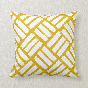Mustard Yellow and White Ink Strokes Grid Cushion