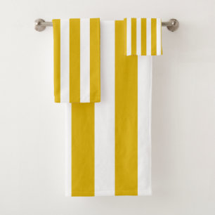 Mustard Yellow and White Vertical Stripes Bath Towel Set