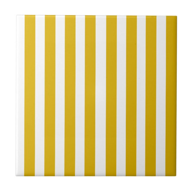 Mustard Yellow and White Vertical Stripes Ceramic Tile (Front)