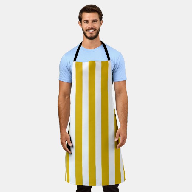 Mustard Yellow and White Vertical Stripes Chef Apron (Worn)