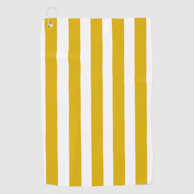 Mustard Yellow and White Vertical Stripes Golf Towel (Front)