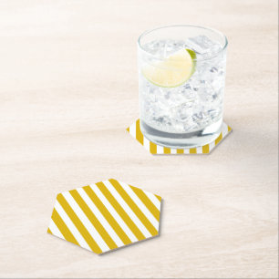 Mustard Yellow and White Vertical Stripes Paper Coaster