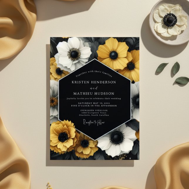 Mustard Yellow Anemone Romance Wedding Invitation (Creator Uploaded)