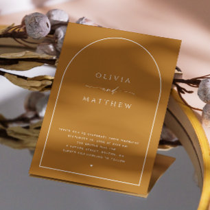 Mustard yellow arch minimalist fall wedding QR Invitation