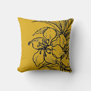 Mustard Yellow & Black Botanical   Almond Plant Cushion