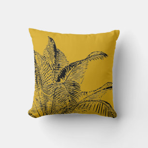 Mustard Yellow & Black Botanical Coconut Palm Cushion