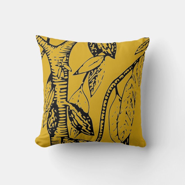 Mustard Yellow & Black Cacao Tree Cushion (Front)