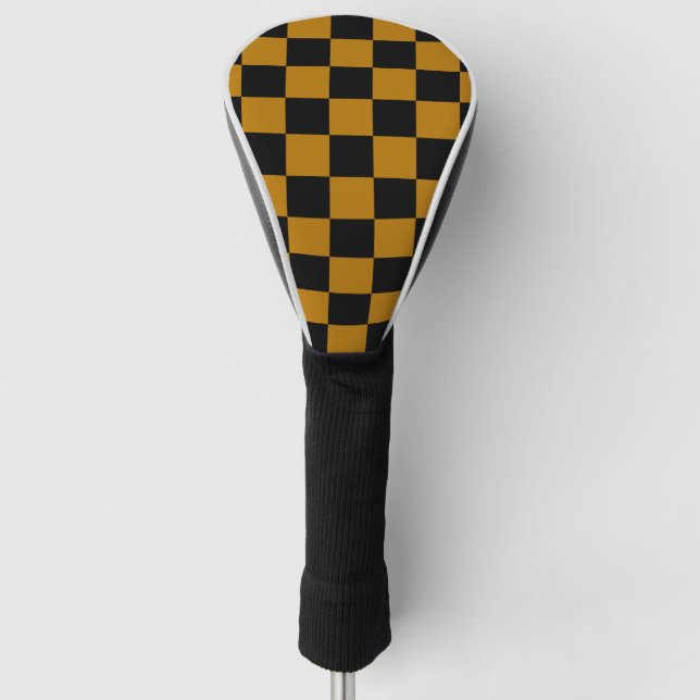 Mustard Yellow & Black Checkered Pattern – Bold Golf Head Cover (Front)