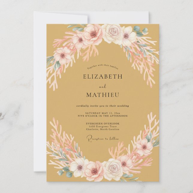 Mustard Yellow Blossom Romance Wedding Invitation (Front)