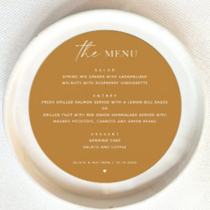 Mustard yellow boho fall minimalist wedding circle menu