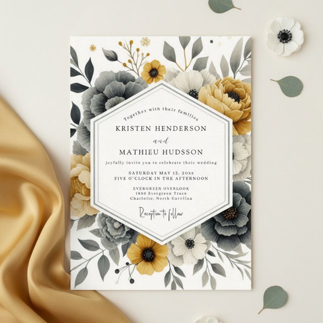 Mustard Yellow Botanical Romance Wedding Invitation (Creator Uploaded)