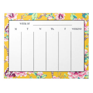 Mustard Yellow Bright Pink Floral Weekly Plans Notepad