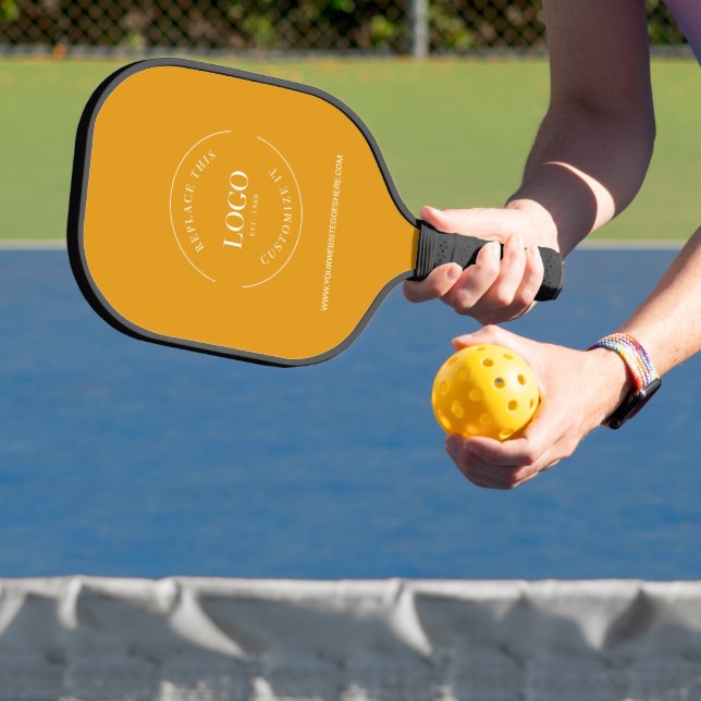 Mustard Yellow Business logo WEBSITE Promotional Pickleball Paddle (Insitu)