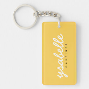 Mustard Yellow Calligraphy Script Personalised Key Ring