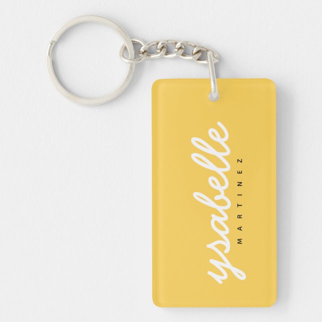 Mustard Yellow Calligraphy Script Personalised Key Ring (Front)