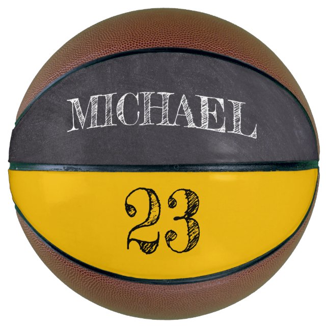 Mustard Yellow Chalkboard etching Named Mini  Basketball (Front)