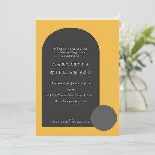 Mustard Yellow Charcoal Arch Modern Grad Party Invitation