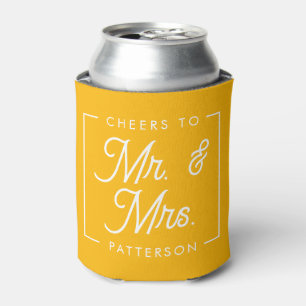 Mustard Yellow Cheers Wedding Favours Can Cooler