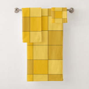 Mustard Yellow Chequerboard Bath Towel Set