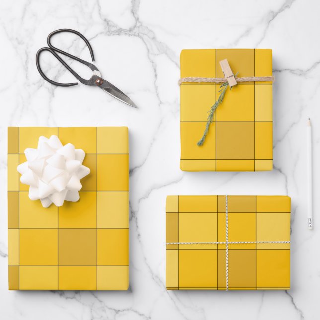 Mustard Yellow Chequerboard Mustard  Wrapping Paper Sheet (Front)