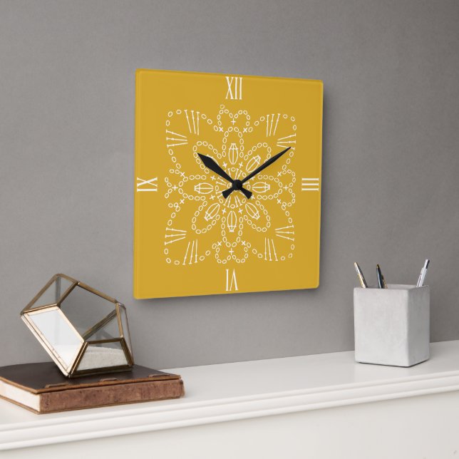 Mustard Yellow Crochet Chart Square Wall Clock (Office)