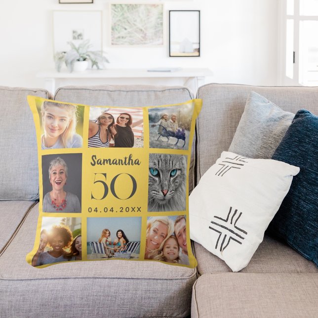 Mustard yellow custom photo collage birthday cushion (Creator Uploaded)