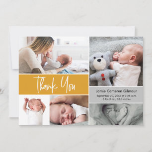 Mustard Yellow Custom Photos Baby Shower  Thank You Card