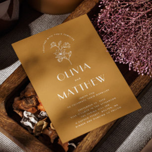 Mustard yellow elegant floral minimalist wedding invitation