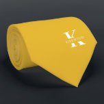 Mustard Yellow Elegant Monogram   Name | One-Sided Tie<br><div class="desc">An elegant necktie featuring a bold white monogram across a Mustard Yellow background.  On top of this monogram sits your first or last name spelled out in all capitals.  Over 40  unique colors are available in both one-sided and two-sided versions.</div>