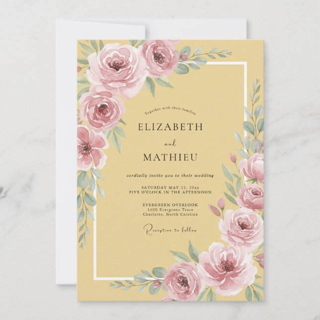 Mustard Yellow Elegant Spring Wedding Invitation (Front)