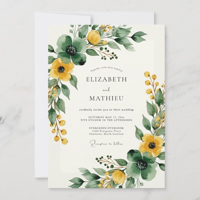 Mustard Yellow Exquisite Forest Wedding Invitation (Front)
