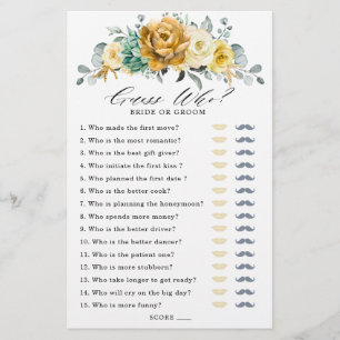 Mustard Yellow Floral Sage Bridal Shower Game