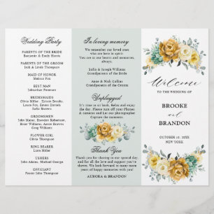 Mustard Yellow Floral Sage Green tri-fold program