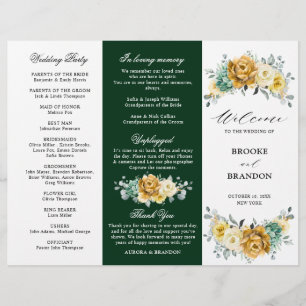 Mustard Yellow Floral Sage Green tri-fold program
